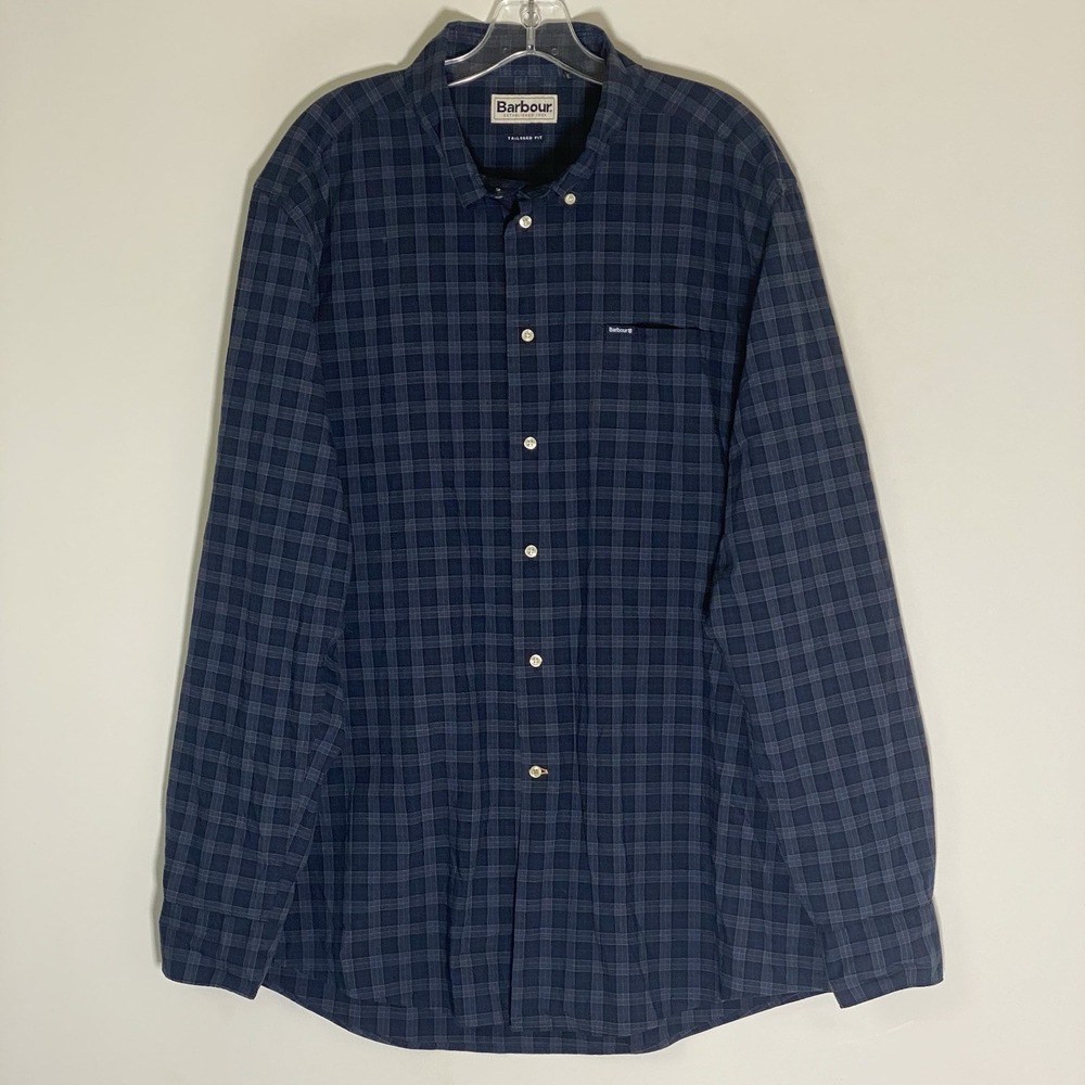 Barbour Shirt Mens XL Blue Plaid Button Down Casual Cotton Pocket Classic Comfy